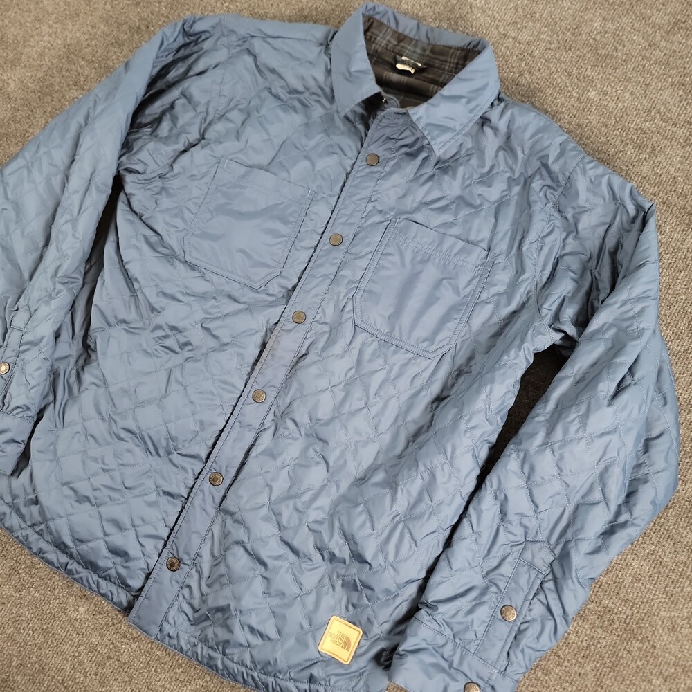 The North Face Men's Quilted Button Front Jacket Blue Short Point Collar LARGE